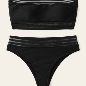 Mesh Panel Bandeau Bikini Swimsuit